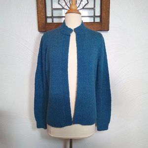 Vintage Open Front Cardigan Blue LeRoy Knitwear size L